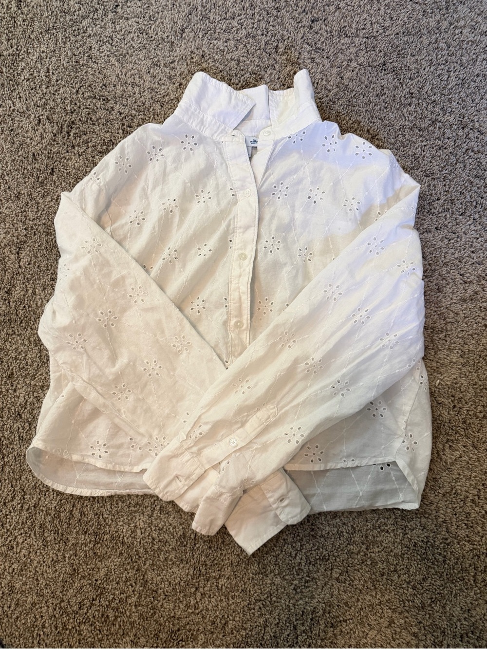 Old Navy Cropped White Eyelet Button-Down Shirt